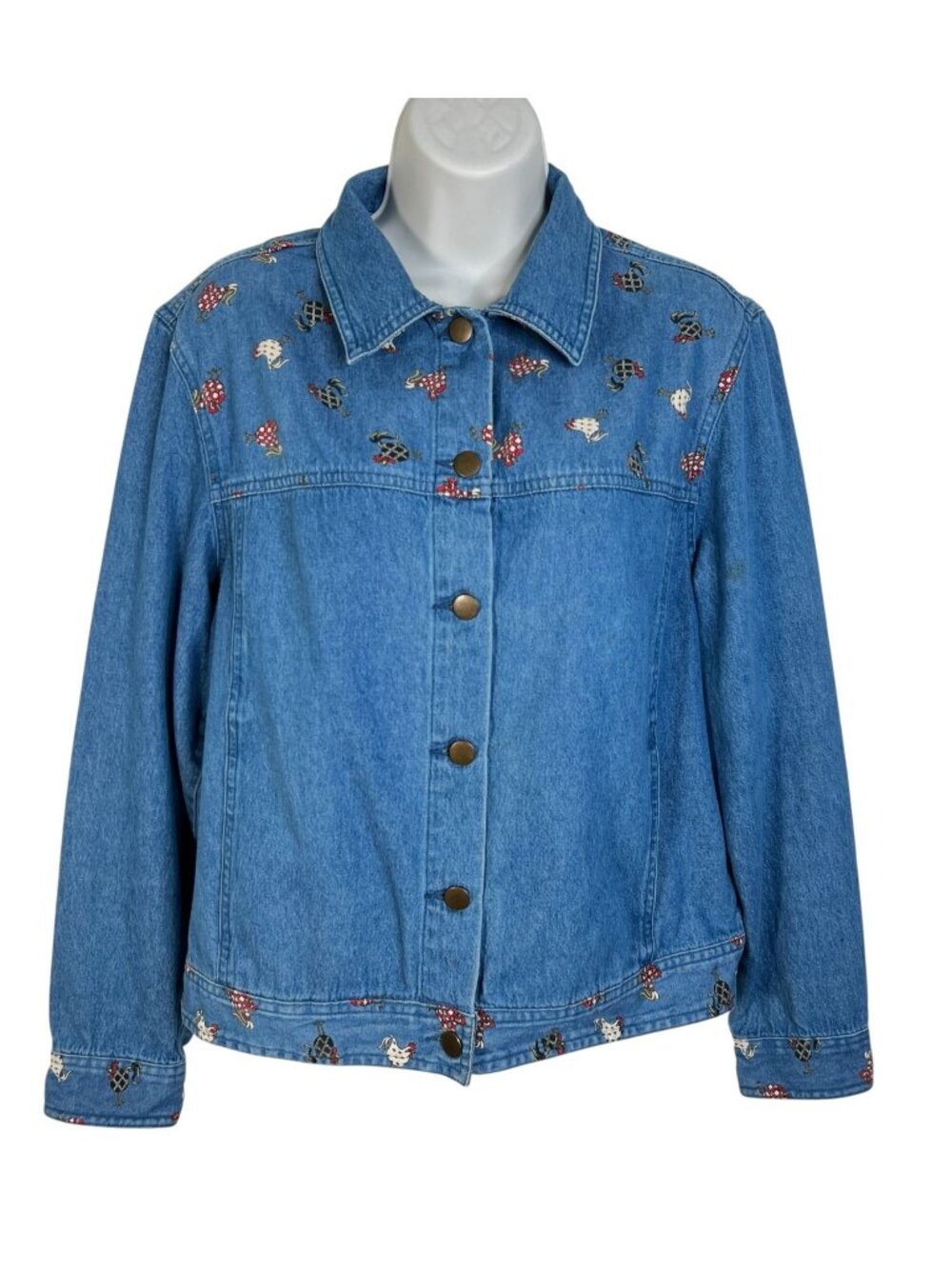 Vintage Mandal Bay Chicken Rooster Denim Shirt Shacket Blue Medium